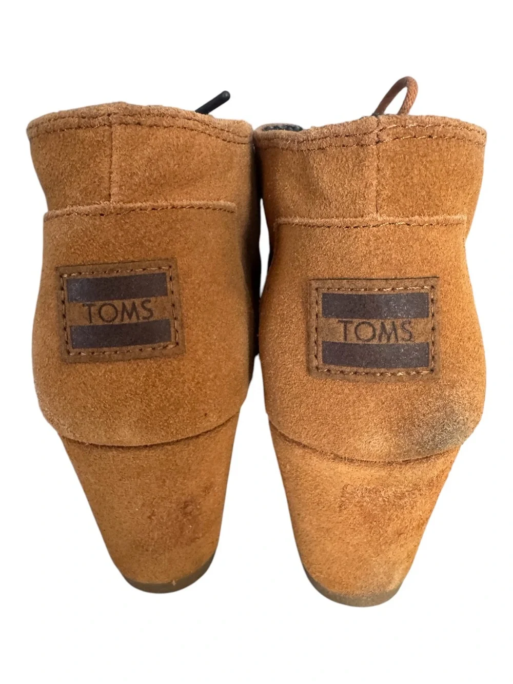 TOMS Desert Wedge Booties Tan Camel Suede Lace Up Heel 7W